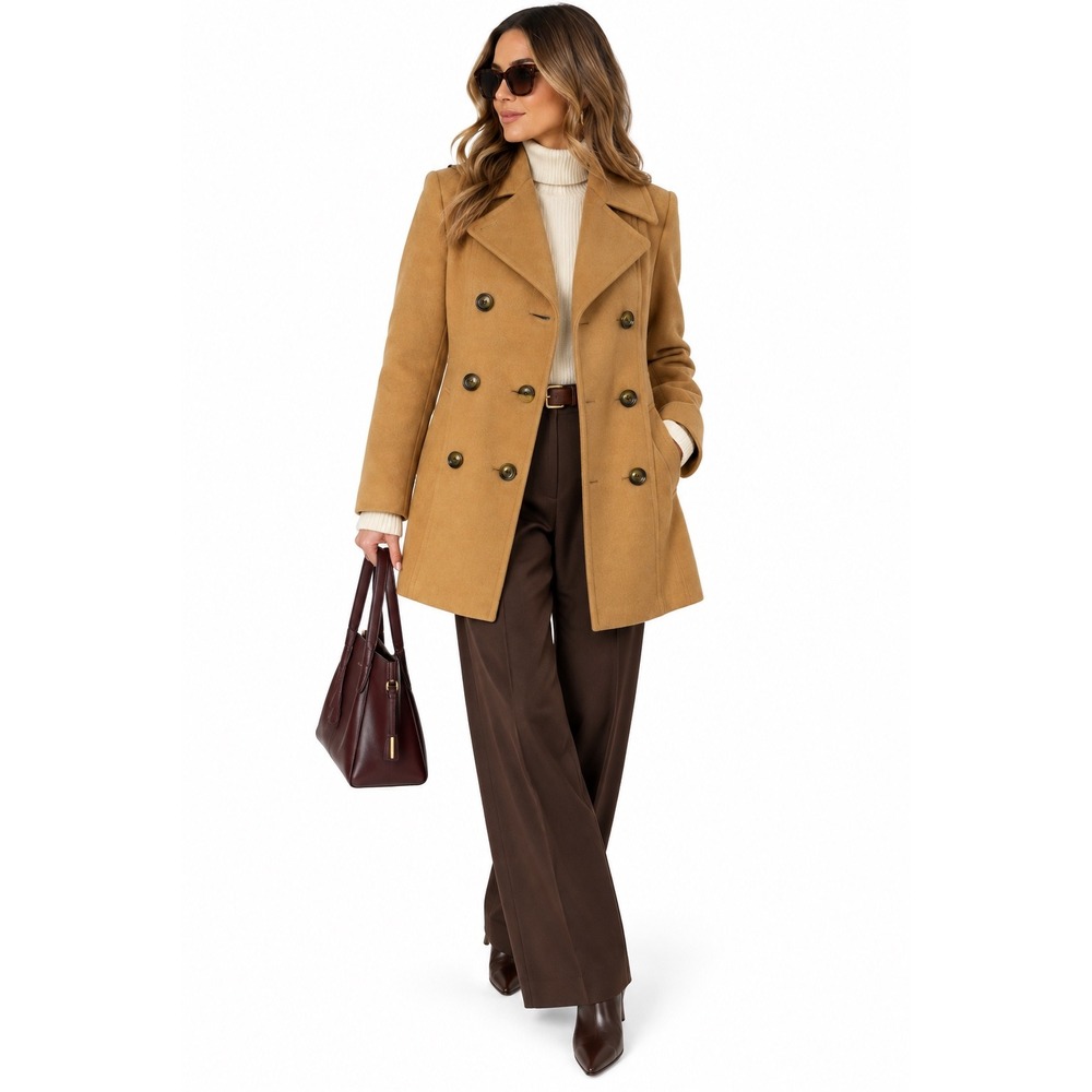 London Fog Peacoat Camel Tan Wool Blend Double Breasted Trench Coat Jacket M